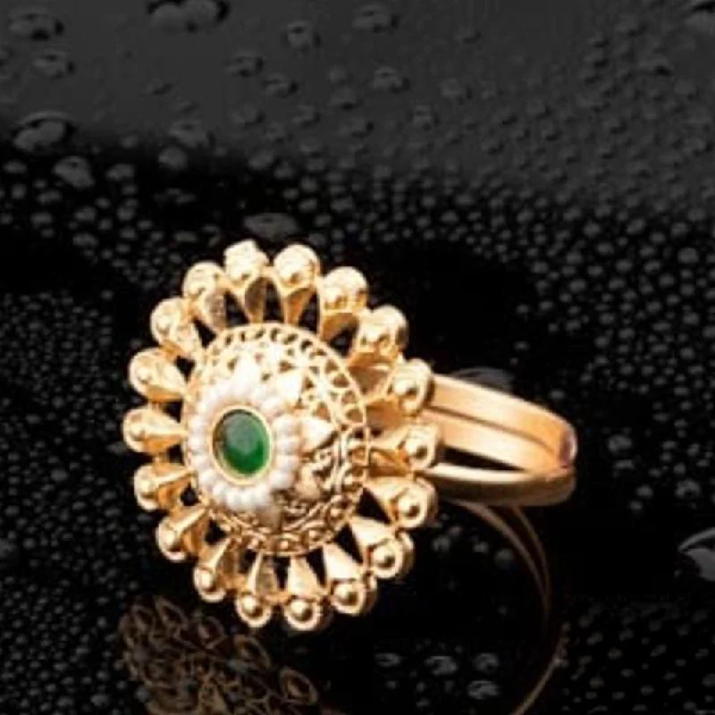 trendy rings for women -ChicCharm Jewellery Brass Gold Plated Synthetic Stone And Pearls Rings