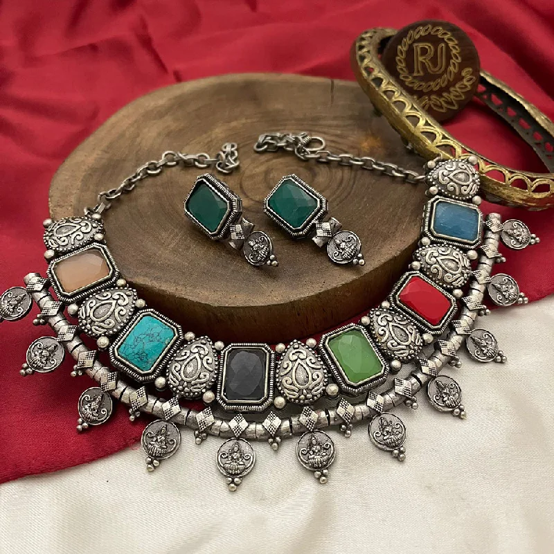 layered necklaces for women -FS Collection Oxidised Plated Crystal Stone Temple Necklace Set