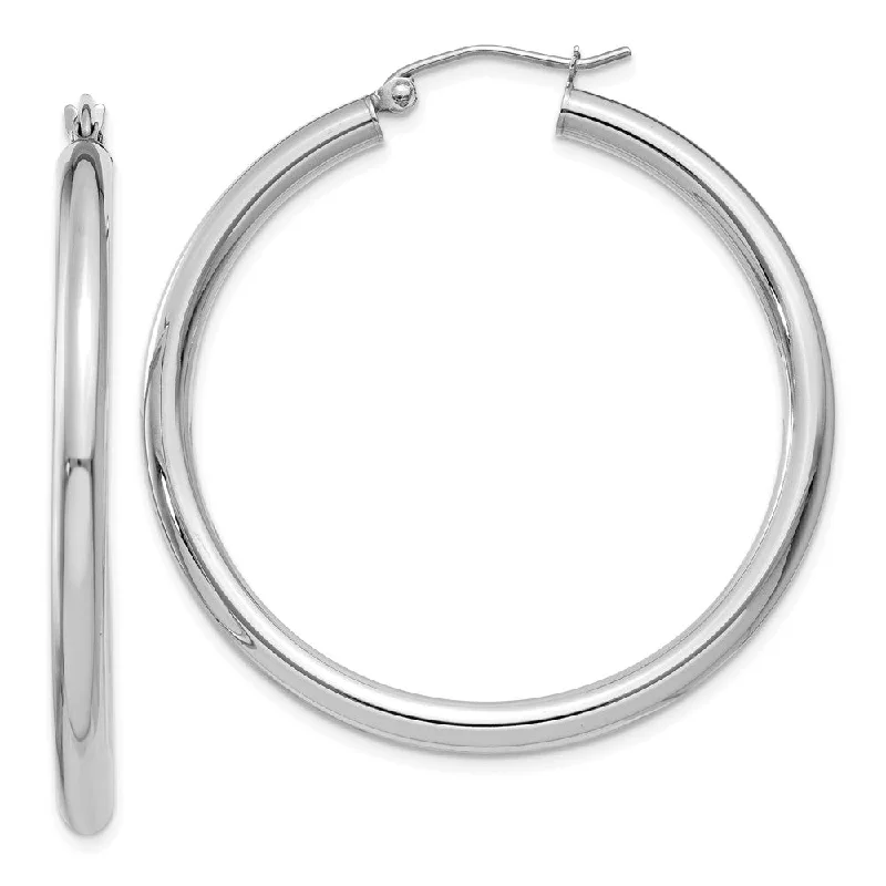 oversized statement earrings -3mm x 40mm 14k White Gold Classic Round Hoop Earrings