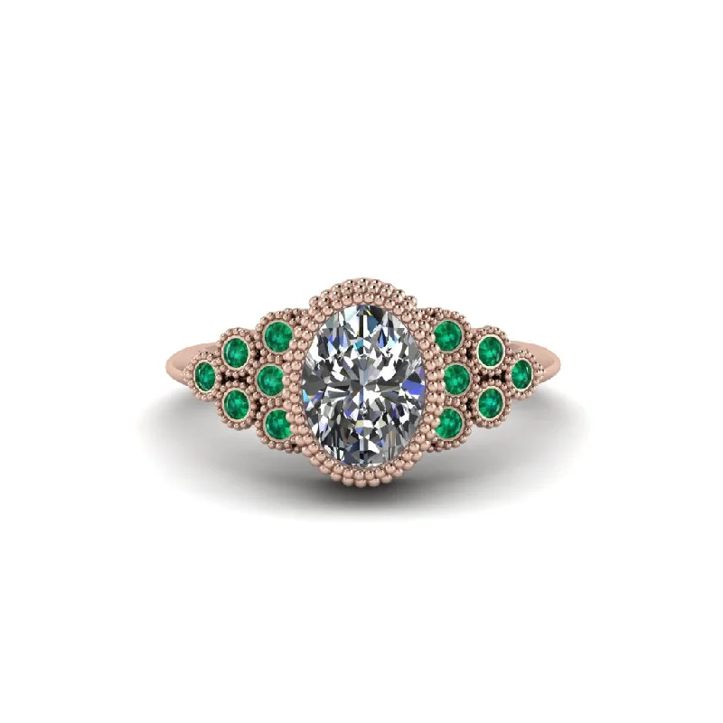 Emerald Milgrain Beaded Bezel Engagement Ring - Stacy No. 17