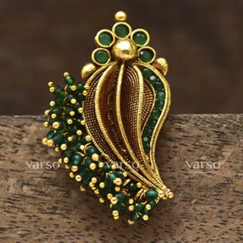 vintage-inspired rings for women -Darshana Jewels Green Gold Polish Brass Adjustable Ring - 20103A