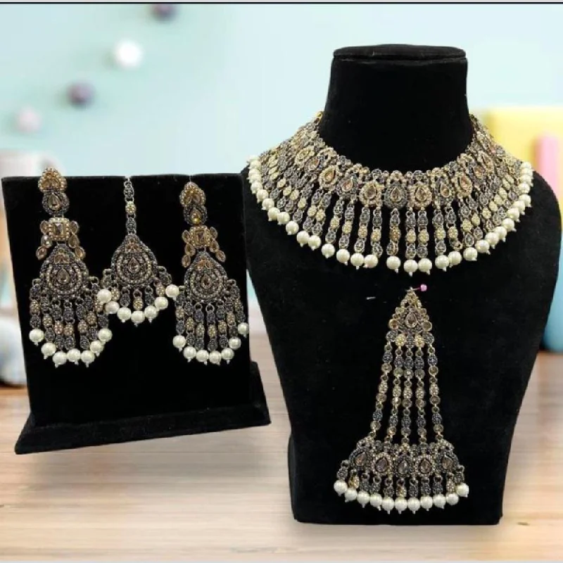 friendship necklaces for women -Hira Collections Gold Plated Crystal Stone And Beads Necklace Set