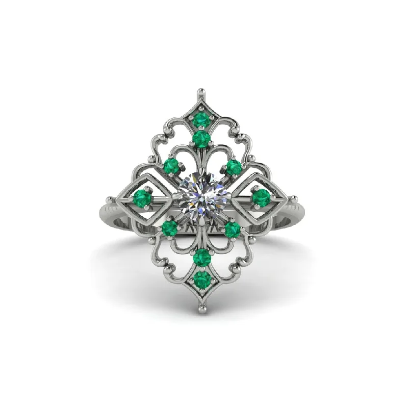 Emerald Royal Filigree Cluster Engagement Ring - Zinnia No. 18