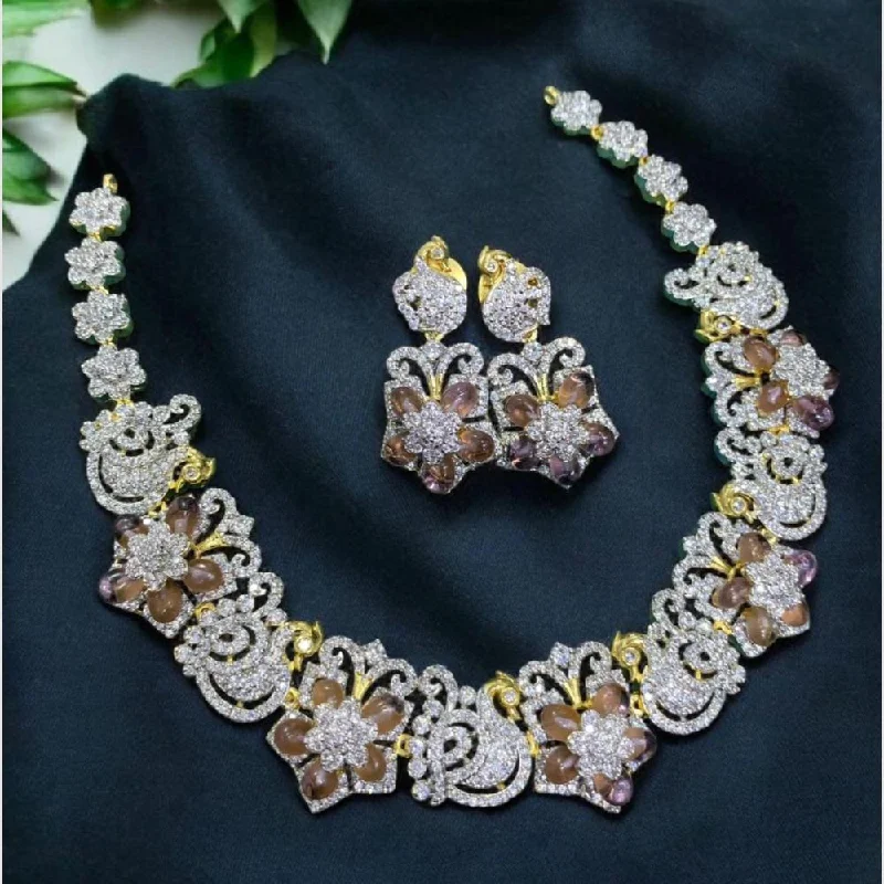 trendy necklaces for women -Sona Creation Gold Plated American Diamonds Necklace Set