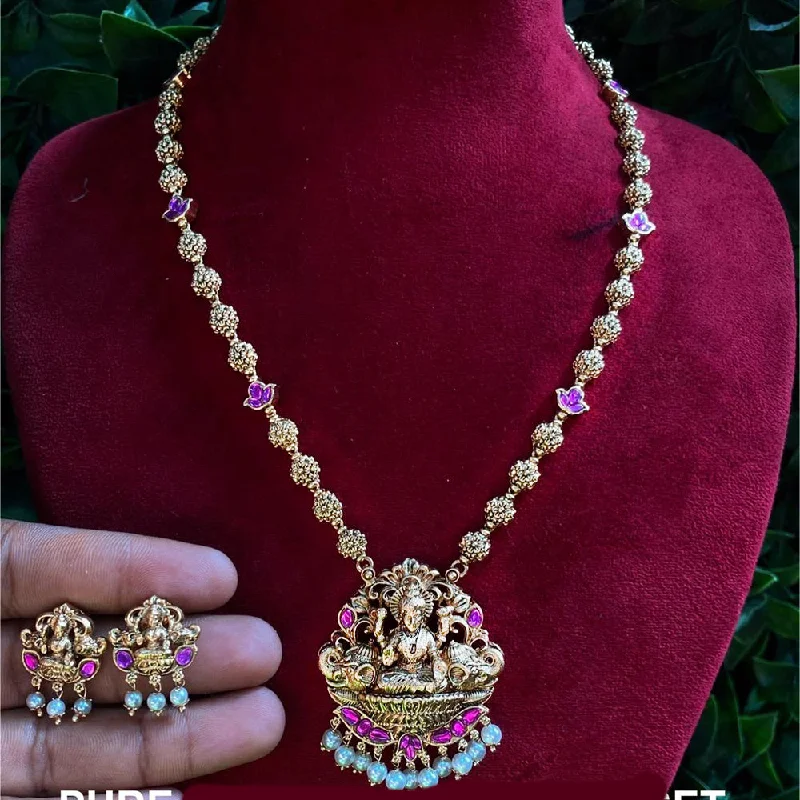 floral necklaces for women -Royal Kundan Jewellery Gold Plated Pota Stone And Pearls Temple Necklace Set