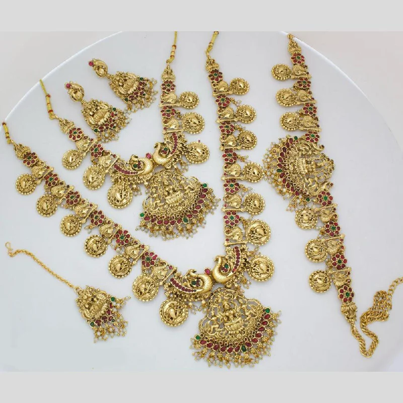 vintage-inspired necklaces for women -Manisha Jewellery Gold Plated Pota Stone Temple Semi Bridal Necklace Set