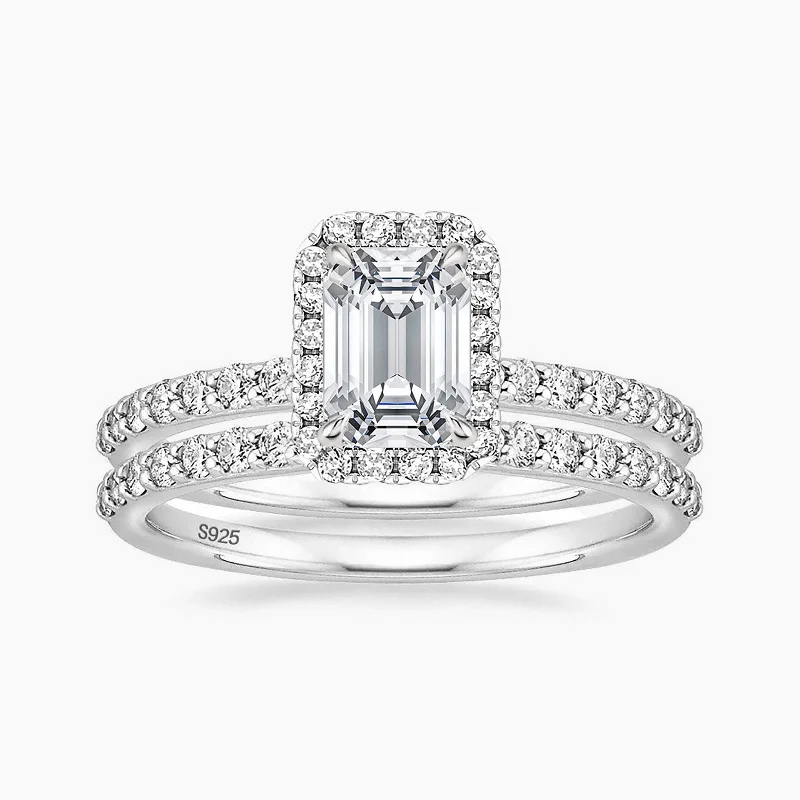 2CT Bridal Emerald Cut CZ Engagement Ring Sets