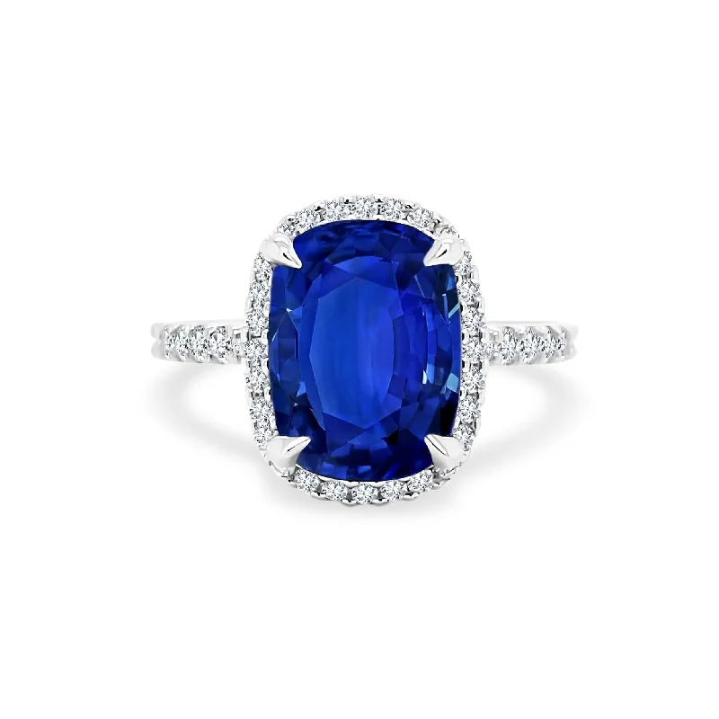 promise rings for women -Blue Sapphire Halo Ring