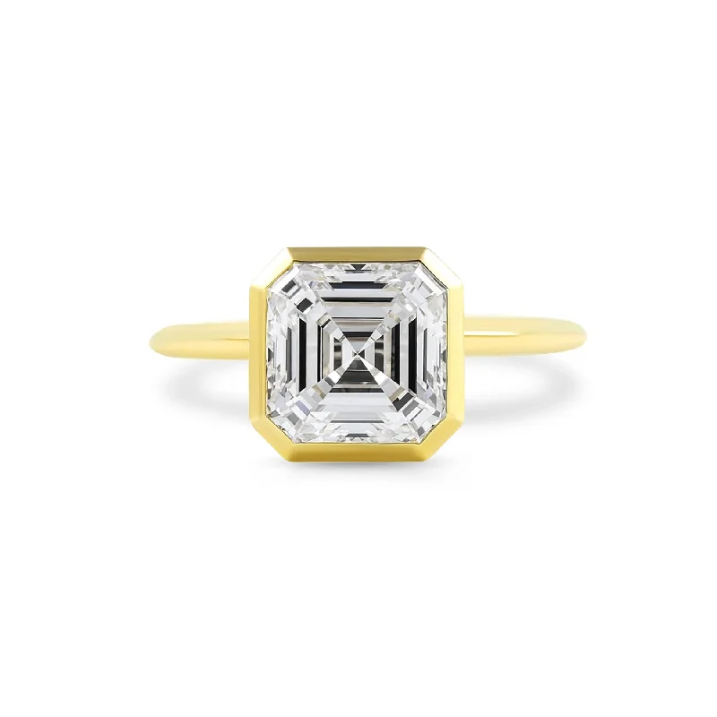 geometric rings for women -Bezel Set Asscher Cut Solitaire