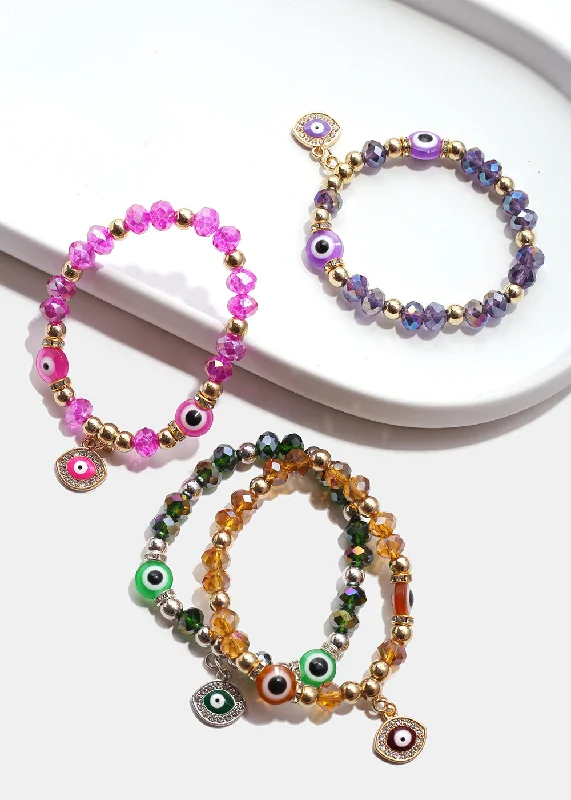 cuff bracelets for women -Colorful Evil Eye Bracelet & Earring Set