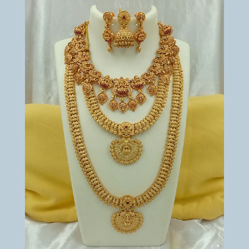 baroque pearl necklaces for women -Joyful Jewel Art Matte Gold Plated Pota Stone Temple Long Necklace Combo