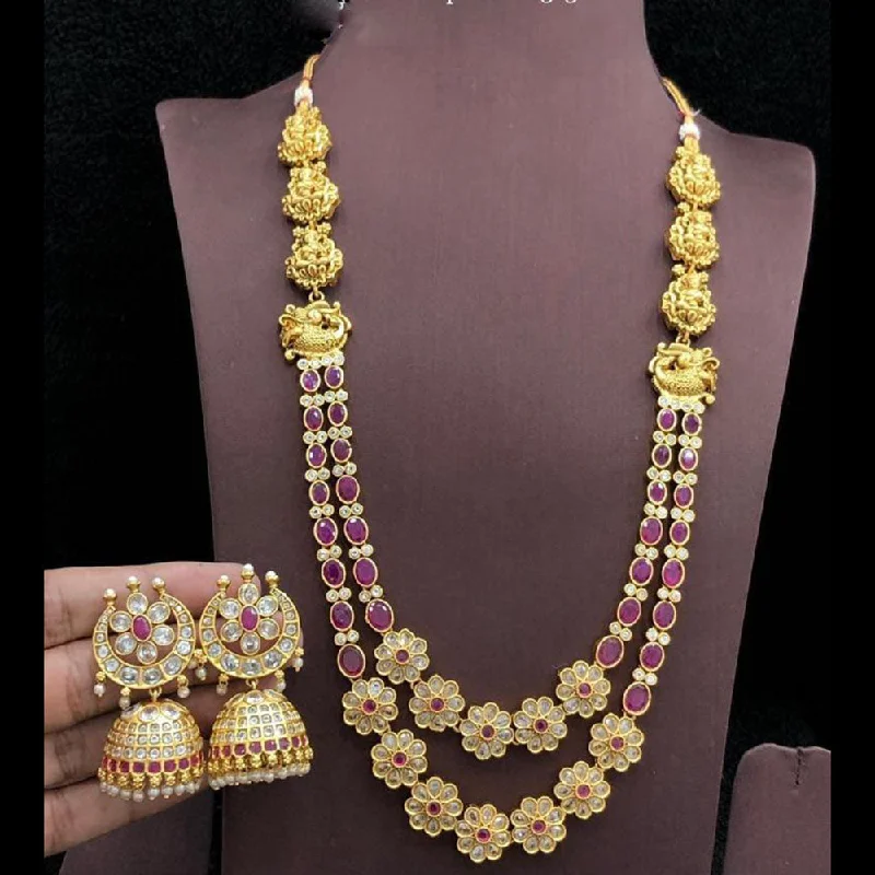 delicate necklaces for women -Manisha Jewellery Gold Plated Crystal And Pota Stone Temple Long Necklace Set