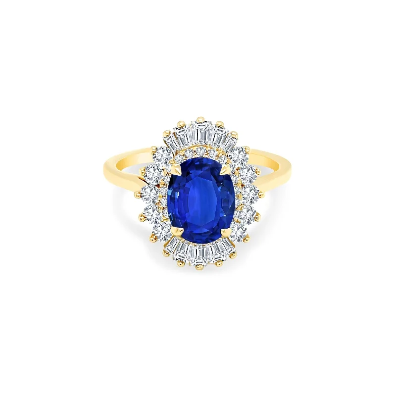 big statement rings for women -Oval Cut Sapphire with Sunburst Halo