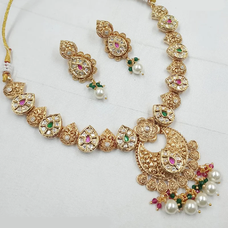 floral necklaces for women -Padmawati Bangles Gold Plated Crystal Stone And Pearls Necklace Set