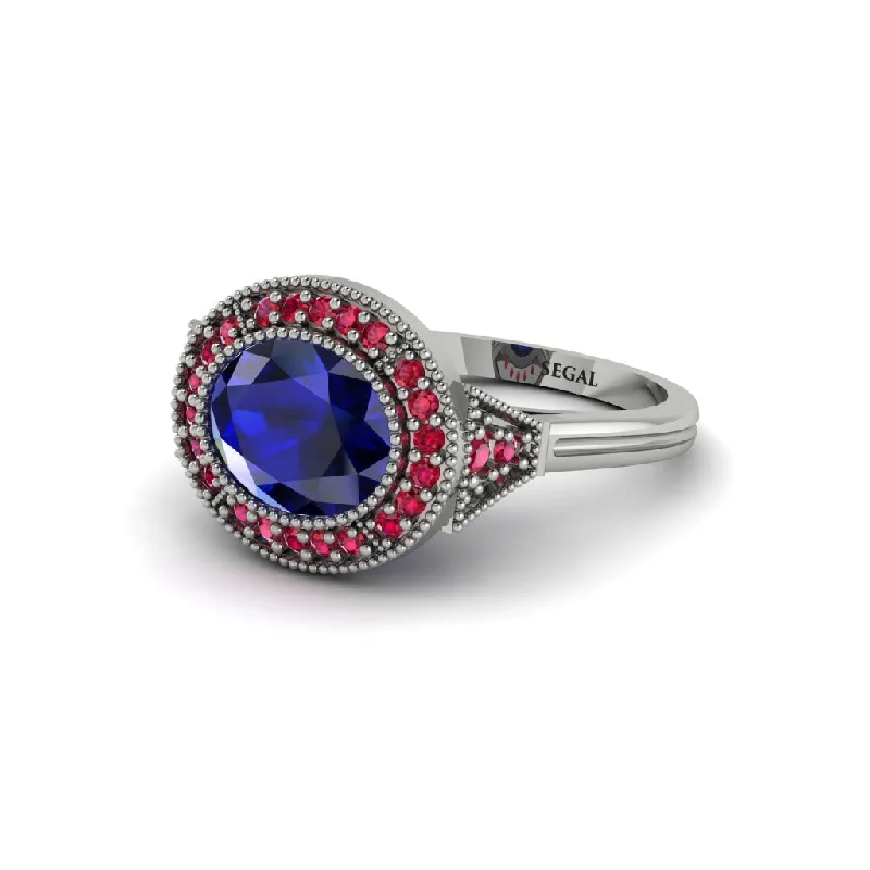 Oval Cut Sapphire Milgrain Halo Engagement Ring - Alexandria No. 60