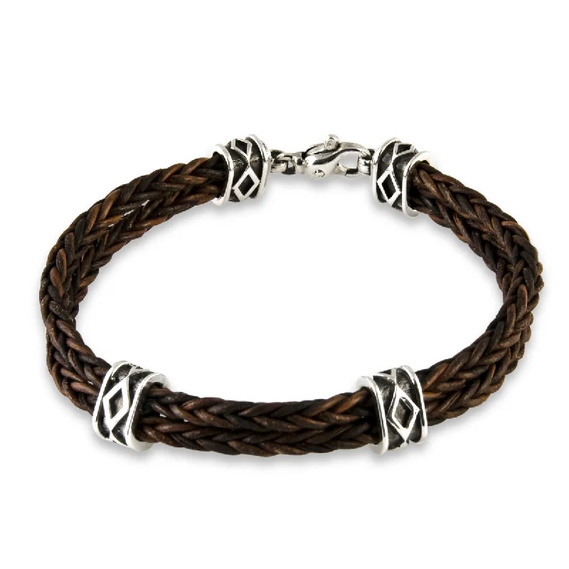 anniversary bracelets for women -Diamond Box Leather Bracelet