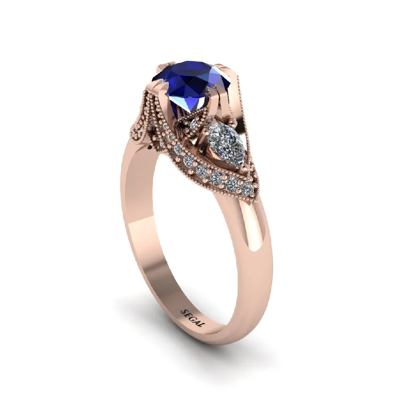 Sapphire Vintage Round Cut Engagement Ring - Kali No. 14