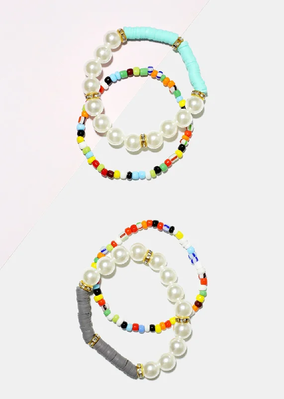 beaded bracelets for women -Bead & Pearl Bracelet Set