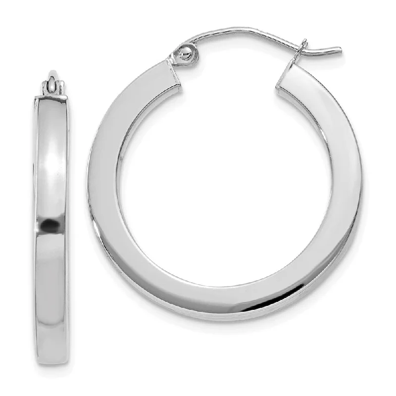 antique earrings for women -3mm, 14k White Gold Square Tube Round Hoop Earrings, 25mm (1 Inch)