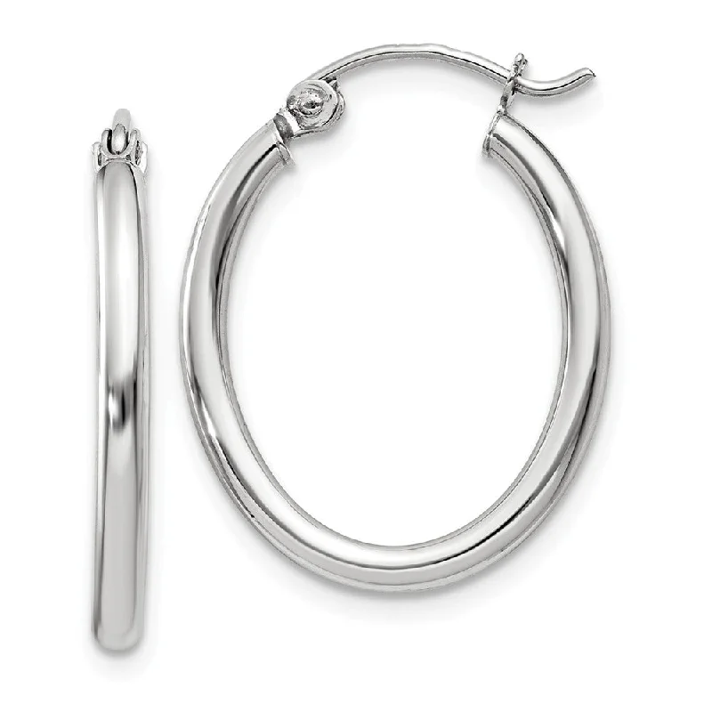 chunky earrings for women -2mm x 20mm Polished 14k White Gold Classic Oval Tube Hoop Earrings