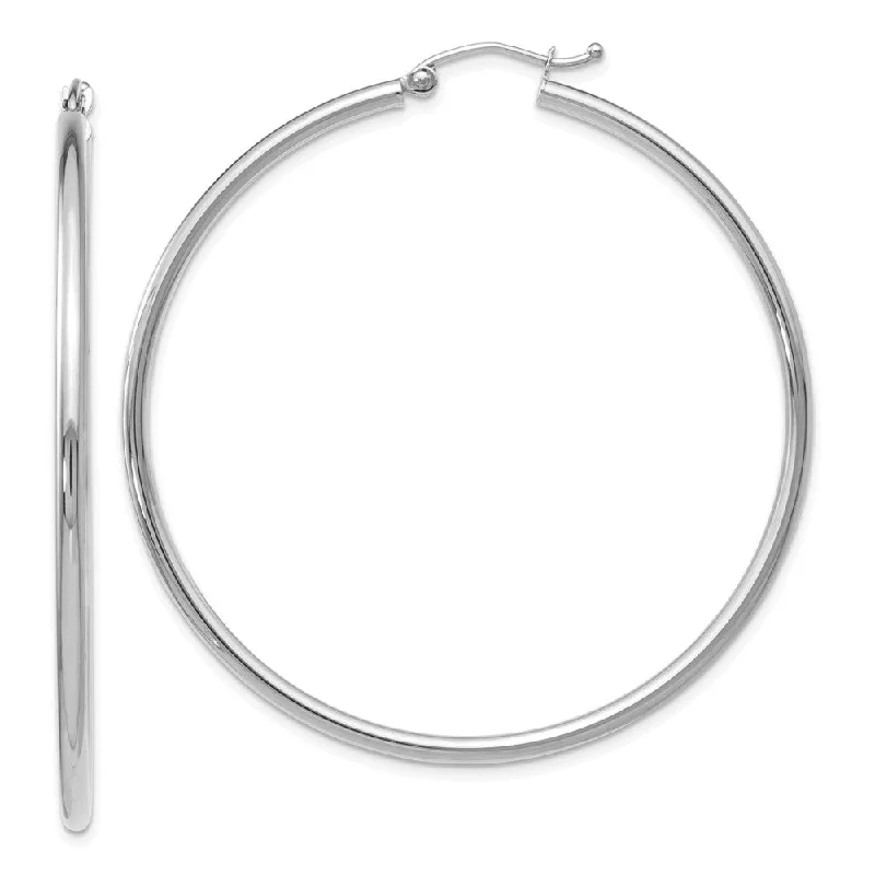 hoop earrings for women -2mm Round Hoop Earrings in 10k White Gold, 51mm (2 Inch)