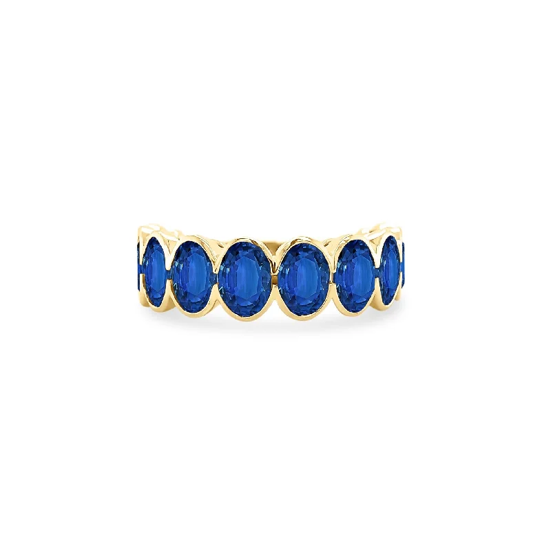 vintage rings for women -Sapphire Oval Bezel Band