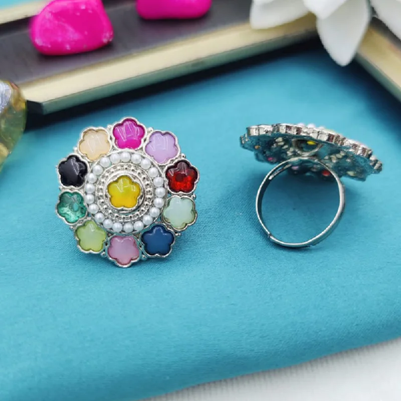 floral rings for women -Fancyla Silver Plated Pota Stone Rings (1 Piece Only)