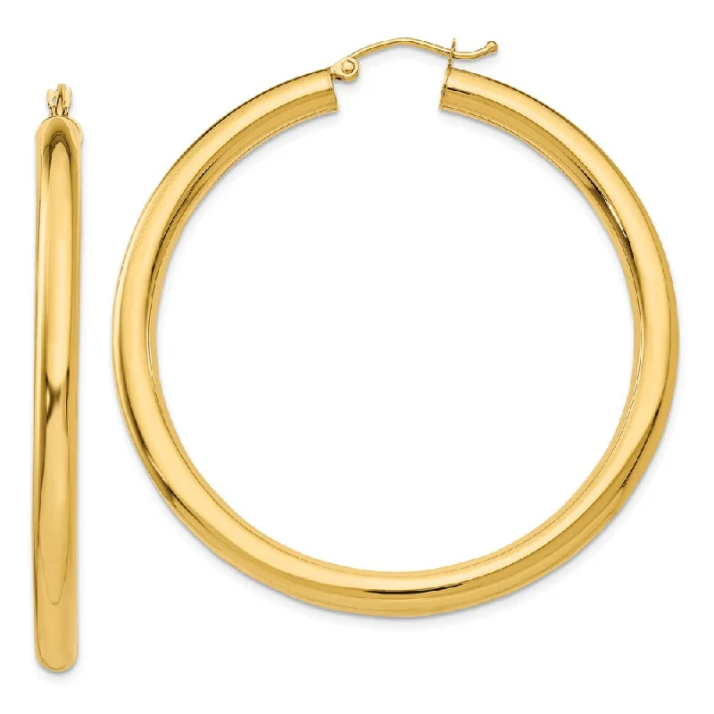 gold earrings for women -4mm x 50mm 14k Yellow Gold Classic Round Hoop Earrings