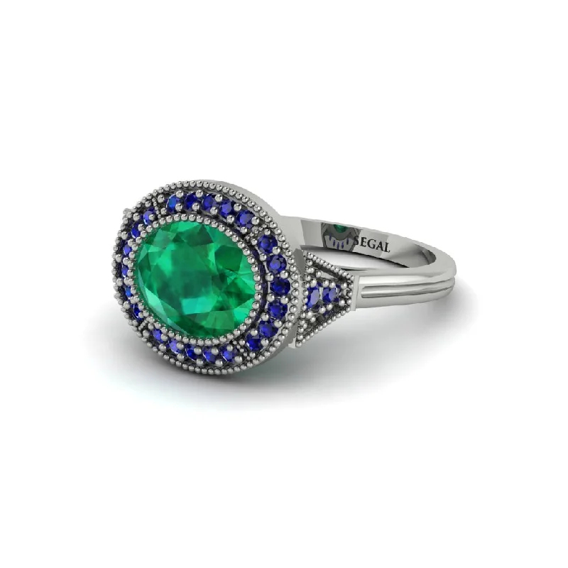 Oval Cut Emerald Milgrain Halo Engagement Ring - Alexandria No. 66