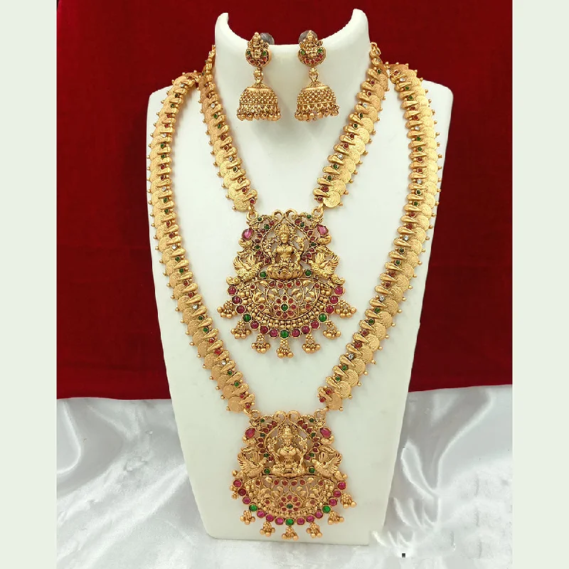 rope chain necklaces for women -Joyful Jewel Art Matte Gold Plated Pota Stone Temple Long Necklace Combo