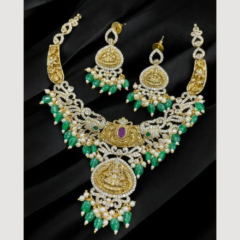 classic necklaces for women -Sona Creation Gold Plated Austrian Stone And Beads Temple Necklace Set