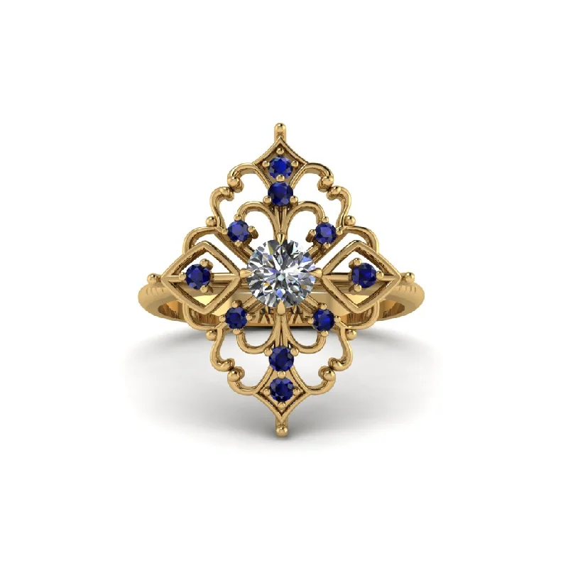 Sapphire Royal Filigree Cluster Engagement Ring - Zinnia No. 61