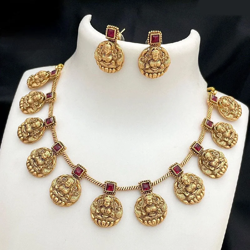 infinity necklaces for women -JCM Jewellery Gold Plated Pota Stone Temple Necklace Set