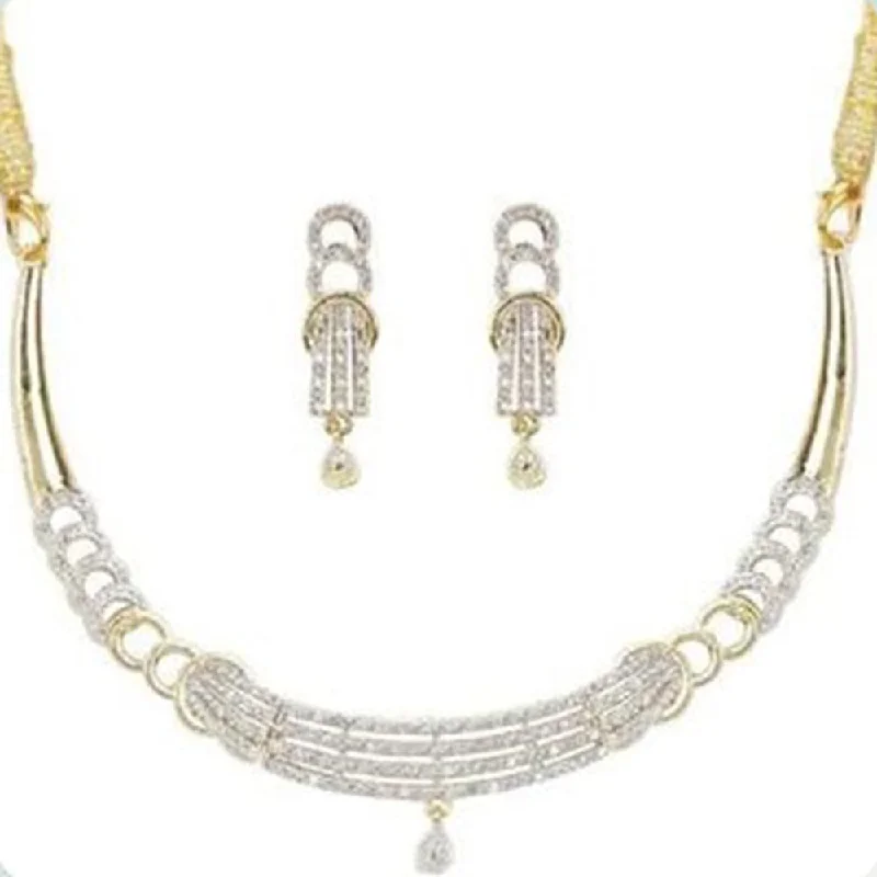 boho necklaces for women -Beeji Creations Gold Plated American Diamonds Necklace Set