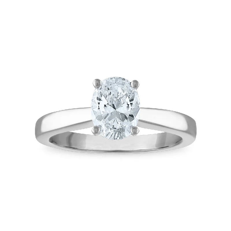 Signature Certificate EcoLove 1 CTW Oval Diamond Solitaire Engagement Ring in 14KT White Gold