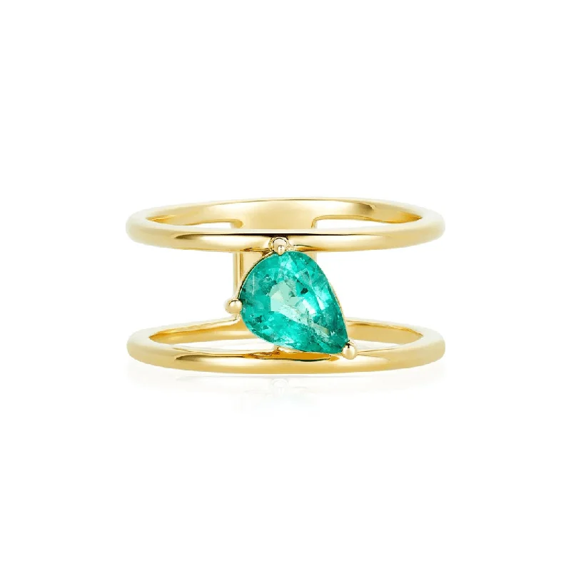 gemstone rings for women -Emerald Pear Cage Band