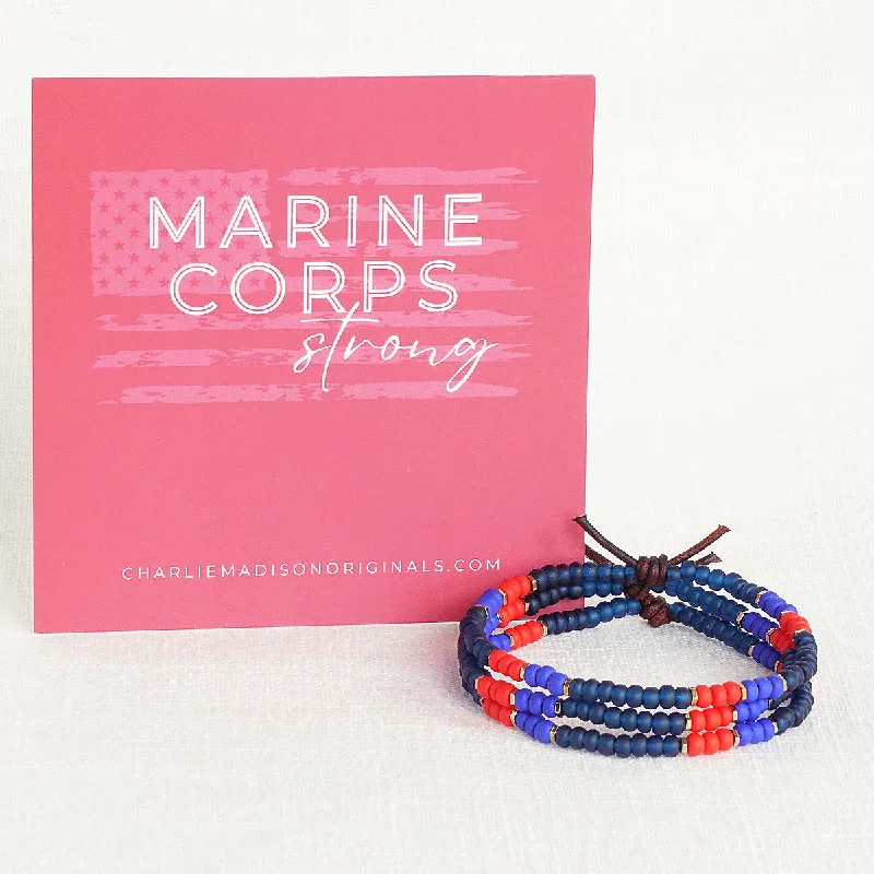 tiny charm bracelets for women -Marine Corps Strong Bracelet | Tiny Stacker Seed Bead Bracelet