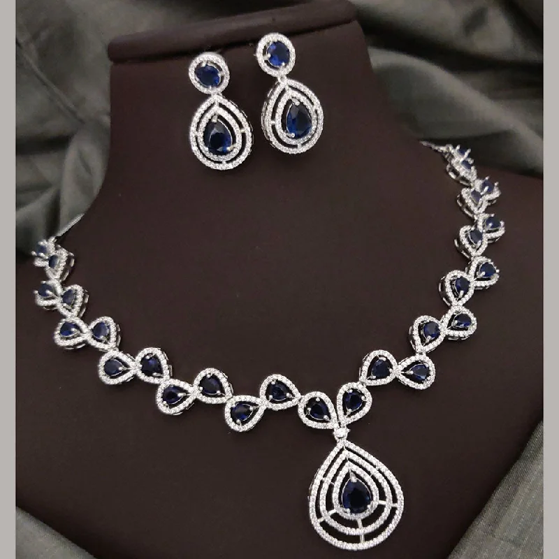 adjustable lariat necklaces for women -Akruti Collection Silver Plated American Diamonds Necklace Set