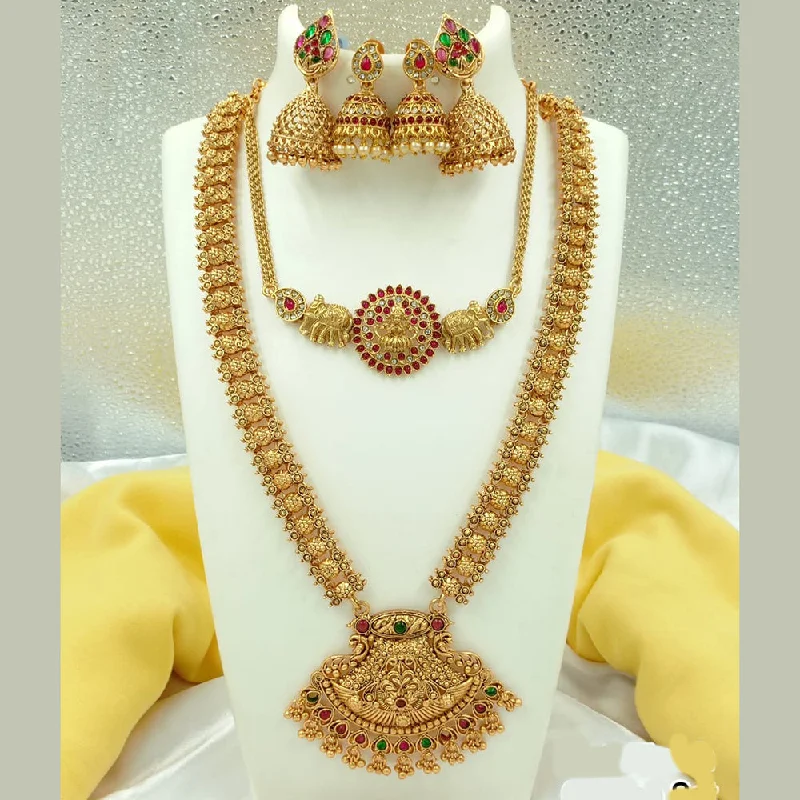 nature-inspired necklaces for women -Joyful Jewel Art Matte Gold Plated Pota Stone Temple Long Necklace Combo