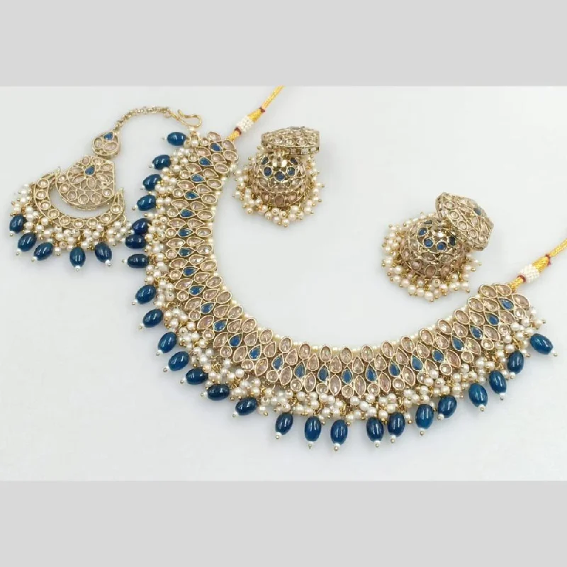 nature-inspired necklaces for women -Rani Sati Jewels Gold Plated Crystal and Beads Necklace Set