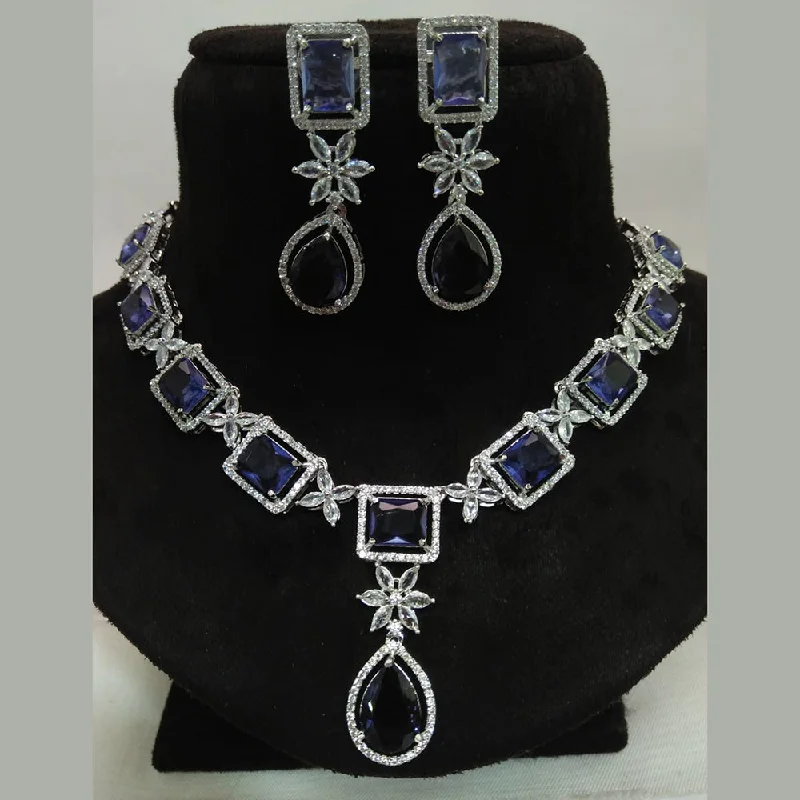 moonstone necklaces for women -Kavita Art Silver Plated American Diamond Necklace Set