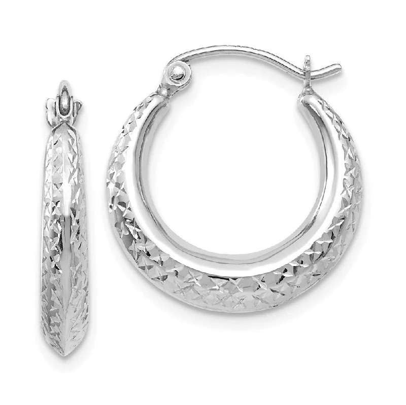 dainty earrings for women -Textured Hollow Round Hoop Earrings in 14k White Gold