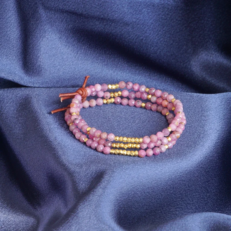 dainty bracelets for women -Pink Ruby & Gold Nugget Tiny Bracelet | 2024 Holiday Exclusive