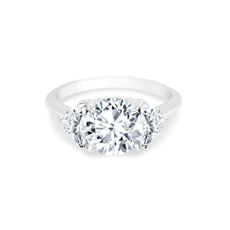 solitaire rings for women -Round with Trillion Cut Side Stones