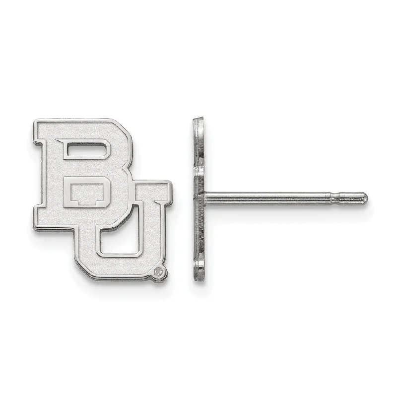 minimalist gold earrings for women -14k White Gold Baylor University XS (Tiny) 'BU' Post Earrings