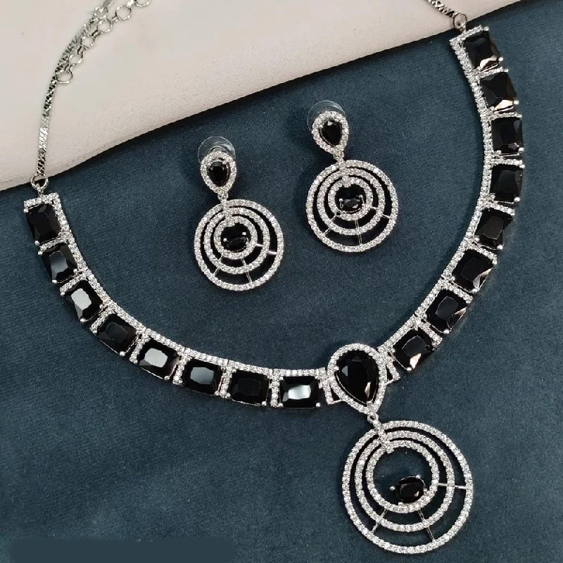 textured necklaces for women -Shagna Silver Plated AD Necklace Set