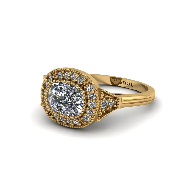 Cushion Cut Diamond Milgrain Halo Engagement Ring - Blake No. 1