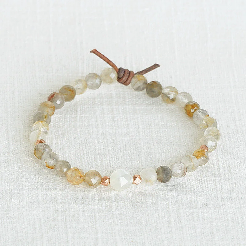 heart-shaped bracelets for women -Be Kind Mini Bracelet - Golden Phantom Quartz & Moonstone | A Meaningful Everyday Bracelet