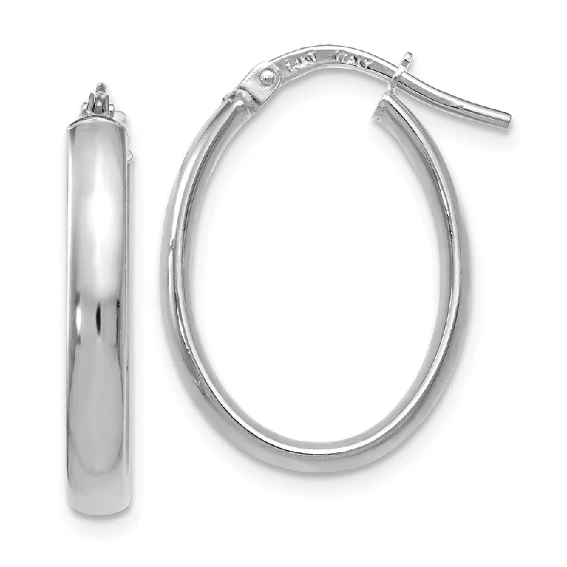 moonstone earrings for women -3mm x 22mm (7/8 Inch) Polished 14k White Gold Oval Tube Hoop Earrings