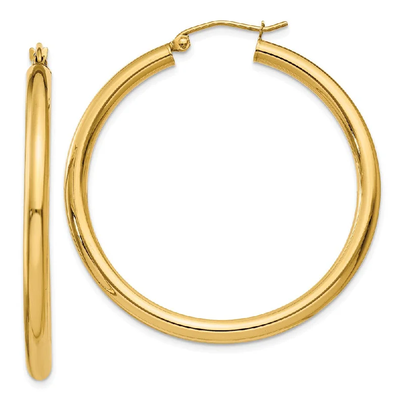 modern earrings for women -3mm x 40mm 14k Yellow Gold Classic Round Hoop Earrings